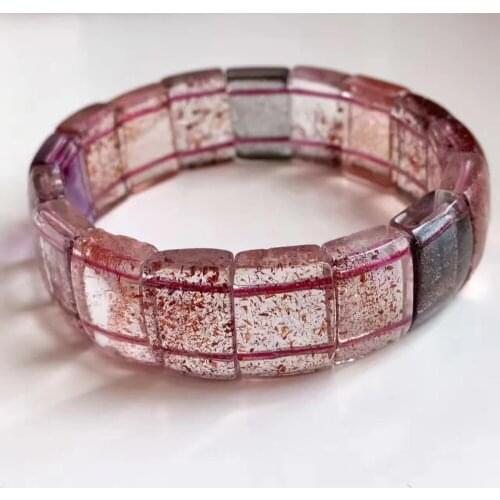 Genuine Natural Super 7 Seven Lepidocrocite Quartz Rectangle Beads Bracelet AAA 16*12*7mm