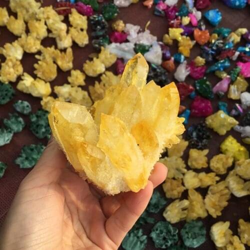Natural quartz crystal stone dyed Yellow quartz clusters for decoration