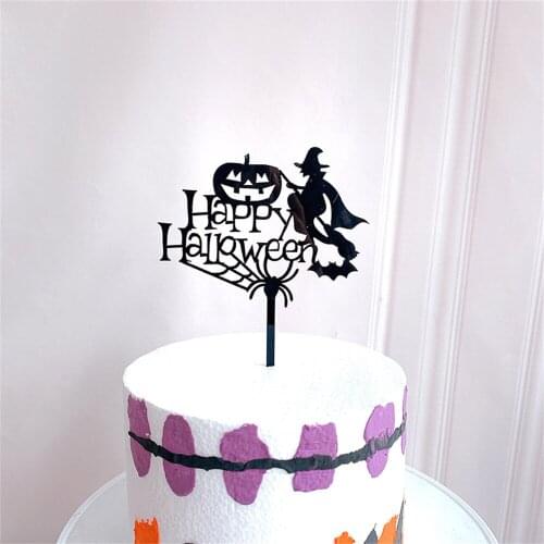 Ins New Happy Halloween Acrylic Cake Topper Bat Cat "trick Or Treat" Witch Cake Topper For Halloween Party Cake Decorations