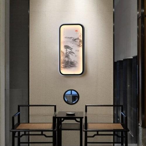 New Chinese wall lamp living room dining room decoration ink mural tea room Chinese style porch bedroom background wall lamp