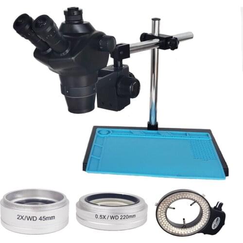 Industrial 4X-100X Simul Focal Trinocular Stereo Zoom Microscope Wide Field 144 Led Lights For Diamond Smartphone PCB Repair