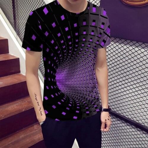 Simple Korean T-shirt, short sleeve Harajuku 3Dt-shirt, plaid casual T-shirt, rectal T-shirt, casual sports T-shirt for men and