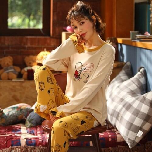 Qiu dong female cartoon cute cotton thickening round collar ladies pajamas leisurewear that occupy the home Womens pajamas