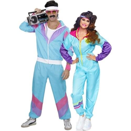 Retro Couples 60s 70s Hippie Costume Cosplay Jumpsuit Adult Carnival Halloween Party Music Festival Disco Fancy Dress