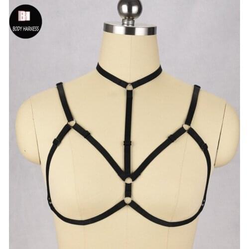 Sexy black women body cage Harajuku Gothic adjustable body harness bra rave bondage lingerie Handmade body harness