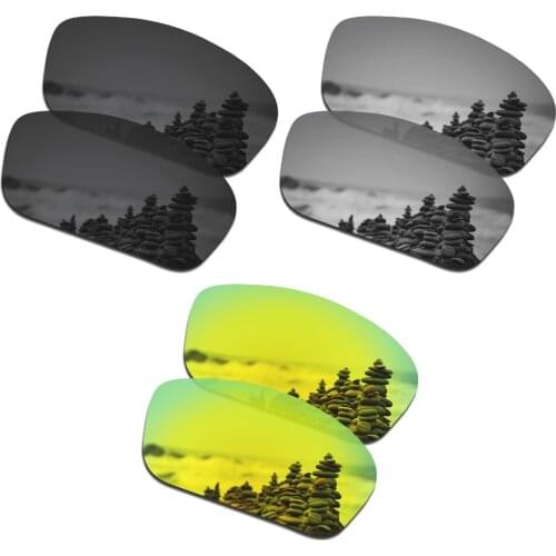 SmartVLT 3 Pairs Polarized Sunglasses Replacement Lenses for Oakley Straightlink Stealth Black and Silver Titanium and 24K Gold