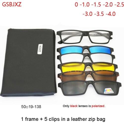 Fashion Myopia Clip Sunglasses Men Women With 5 Clip On Sunglasses Polarized Glasses 0 -1 -1.5 -2 -2.5 -3 -3.5 -4.0