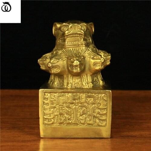 WU CHEN LONG Chinese Copper Feng Shui Nine Lion Sculpture Bronze Animal Seal Figurines Pure Brass Craft Home Decorations R6345