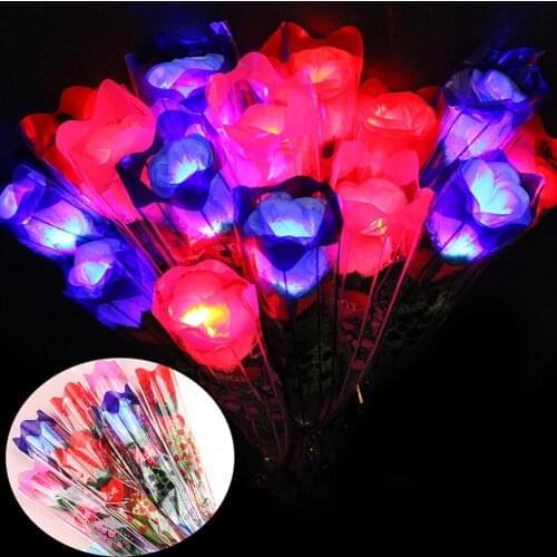 1 Pc Glow in Dark LED Light Artificial Vivid Rose Flower Girl Romantic Gift Holiday Toy Artificial Plants For Confession bouquet