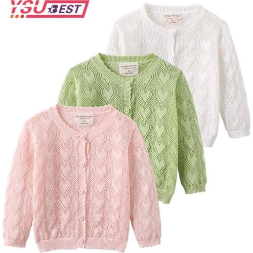 1-4 Yrs Spring Summer Baby Girl Princess Thin Cardigan Boys Air-Conditioning Shirt Long Sleeved Knitted Coat Sweater Love Hollow