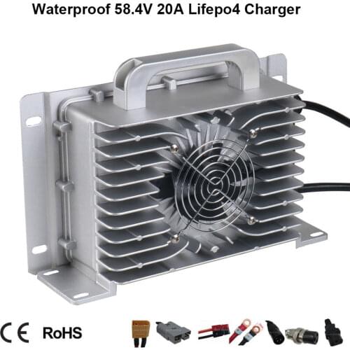 Waterproof 48V 20A LiFePO4 Lead Acid Lithium Charger 54.6V 58.8V 54.75V 58.4V Full Seal Smart Charger For Golf Cart Scooter Car