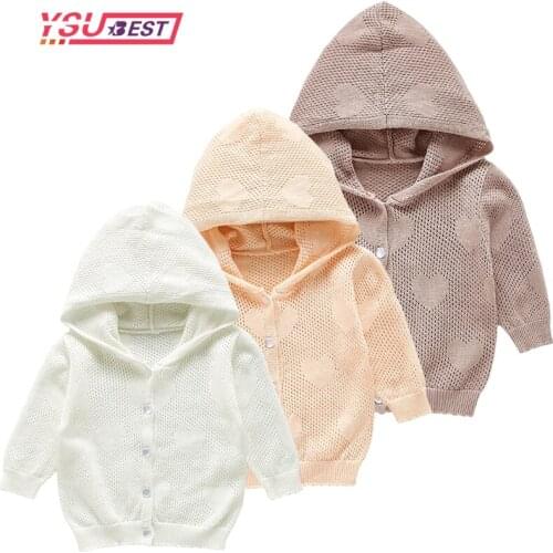 2021 Autumn Baby Sweaters Hooded Toddler Kids Baby Girls Outfit Clothes Thin Button Knitted Sweater Cardigan Coat Tops Love
