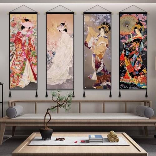 Japanese Ukiyoe Maid Wall Art Canvas Painting Poster Print Pictures Wall Art for Living Room Decoration Hanging Scroll Painting