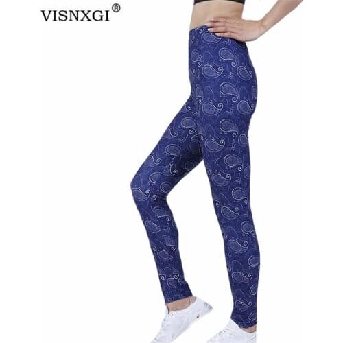 VISNXGI Fashion High Waist Bottom Push Up Leggings Navy Full Cashew Printed Trousers Women Workout Slim Jeggings Pencil Pants