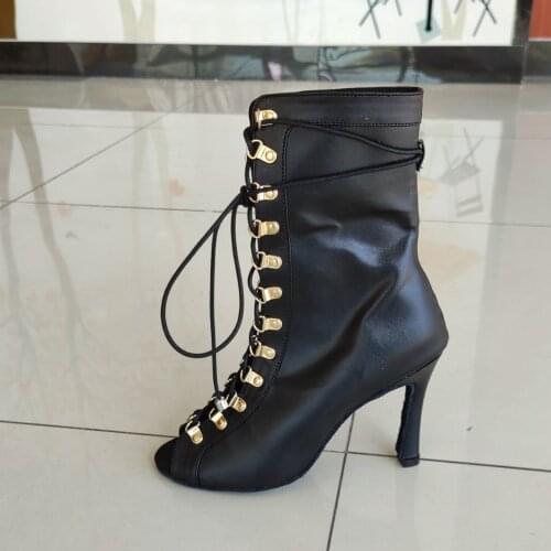 Evkoodance Women Dance Boots Comfortable 10cm Heeled Black PU Ballroom Latin Dance Shoes Gilrs Soft Sole Latin Boots Dance Shoes