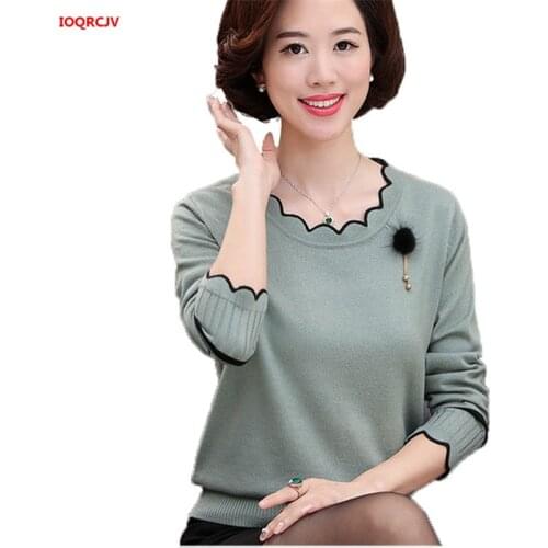 Women Cashmere Sweater Tops 2019 Autumn Winter Middle-Age Women Pullovers Female long-sleeve Knitted Sweater Plus Size 3XL W634