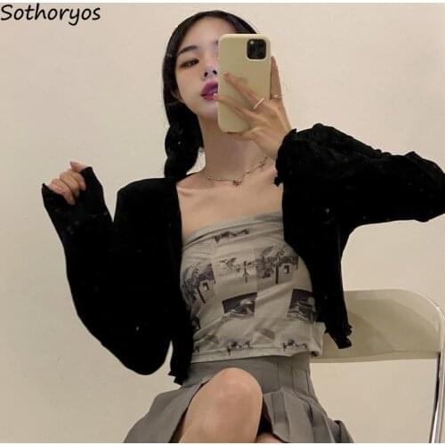 Women Cardigan Short Style Thin Knitted Sweater Tops Korean Style Preppy Students Casual All-match Slim Open-stitch Jumpers Hot