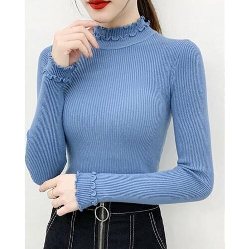 2020 Women Sweater for Autumn and Winter Women Knitted Pullover Sweater Vintage Spliced Casual Solid Turtleneck Casual Tops 0825