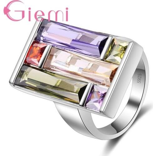 High Quality Jewelry Pretty 925 Sterling Silver Wedding Ring For Women Engagement With Colorful Cubic Zirconia Crystal
