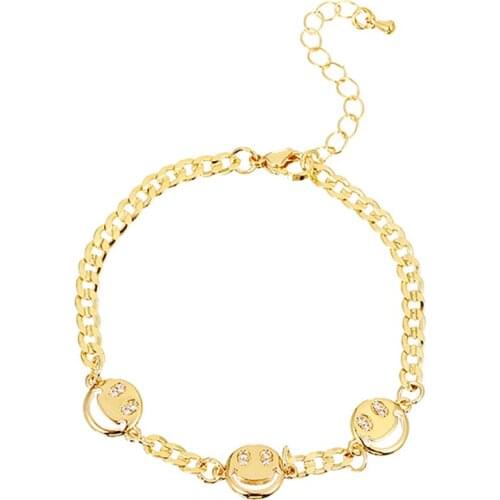ZHINI New Fashion Punk Gold Metal Chain Statement Necklaces Personality Smiley Pendant Bangle Bracelet Jewelry Sets for Women