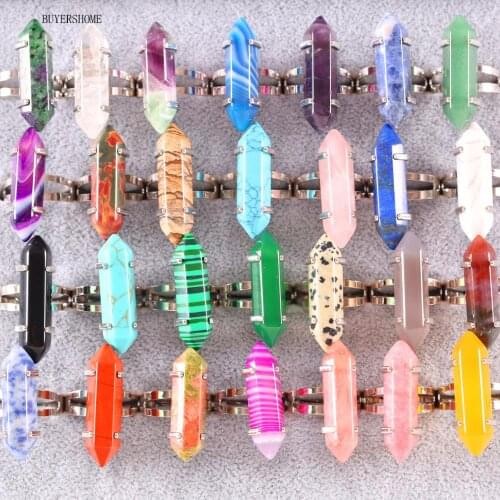 1Pcs Jewelry For Women Natural Stone Hexagonal Beads Adjustable Finger Rings Howlite Fluorite Lapis Red Zoisite
