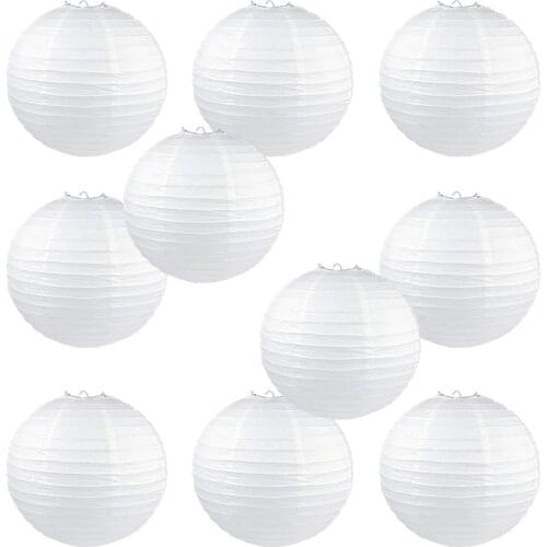 10Pcs Chinese White Elegant Paper Lantern Birthday Wedding Party Decor DIY Lampion Hanging Lantern Ball Festival Decor Supplies