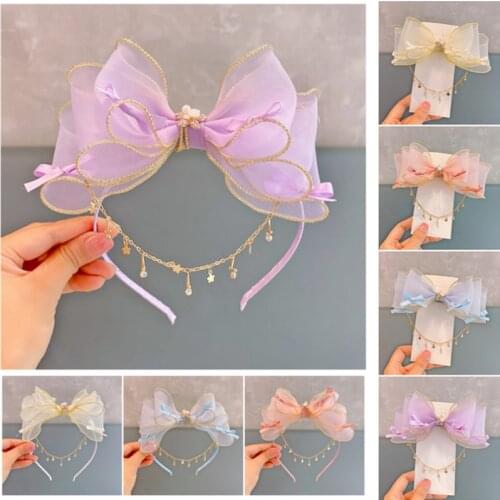 10pcs/Lot New Bow Rhinestone Chain Hairpins For Girls Stars Pendant Hair Clips Organza Hairbands Ponytail Hair Accessories