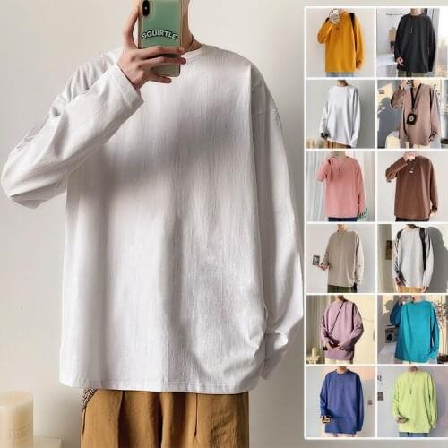 2020 Mens Solid Color Long Sleeve Pullover Male Round Collar Hoodies Cotton Casual Loose Sweatshirt Clothes 12 Color Coat S-2XL