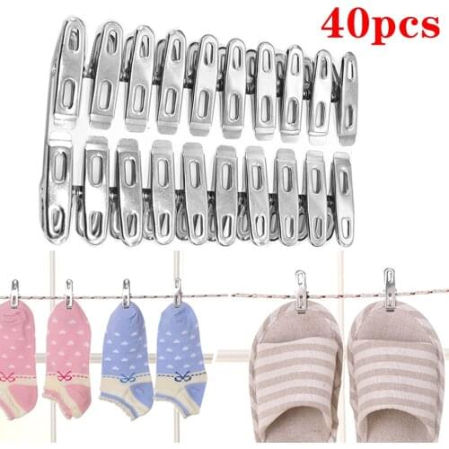 40pcs Stainless Steel Clips Clothes Photo Paper Peg Pin Clothespin Craft Clips Home Decoration Metal Clip Set Household Storage