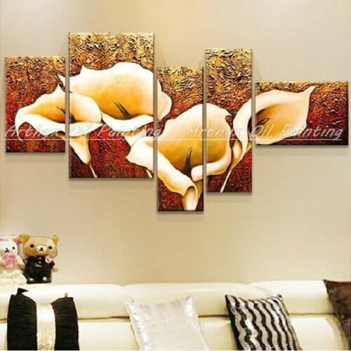 Arthyx 5 Pcs/set Handpainted Autumn Golden Flower Art Home Decoration Oil Painting On Canvas Modern Wall Picture For Living Room