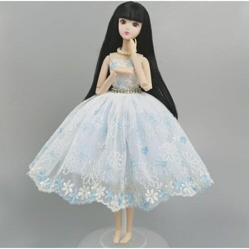 White Blue Floral Ballet Dress For Barbie Dolls Off Shoulder Dancing Costume 3-layer Skirt Clothes For 1/6 Doll Accessories Toy