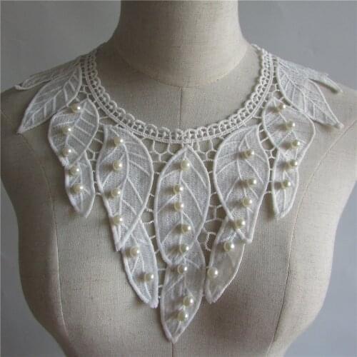 White pearl Embroidered Lace Collar Neckline Venise Applique Embroidery Sewing on Patches Sewing Fabric Accessories YL101