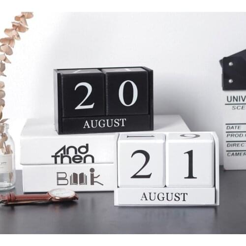 Wooden Desk Blocks Calendar - Perpetual Block Month Date Display Home Office Decoration