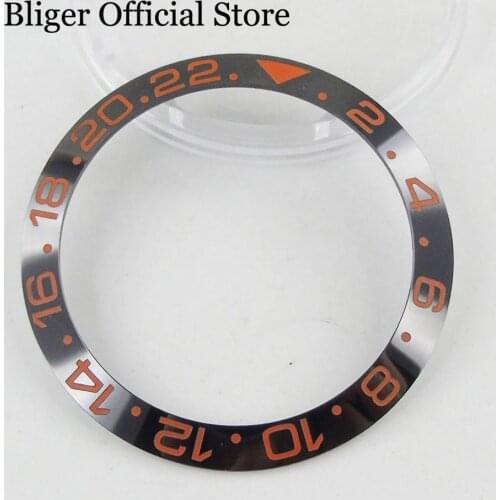 Watch Parts Black 38mm Watch Ceramic Bezel Ring Insert With Orange Marks fit for Automatic Mens Watch