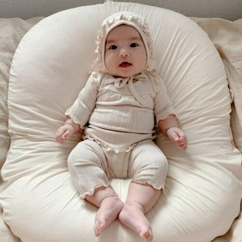 Spring Summer Baby Girls Set Newborn Toddler Half Sleeve O-Neck Soft Cotton Cute Ruffles Solid Casual Kid Homewear Pajamas Suit