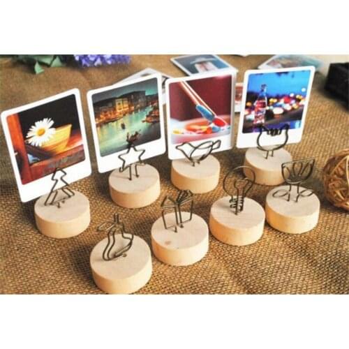 Hot 500PCS Creative Round Wooden Iron Photo Clip Memo Name Card Pendant Furnishing Articles Picture Frame