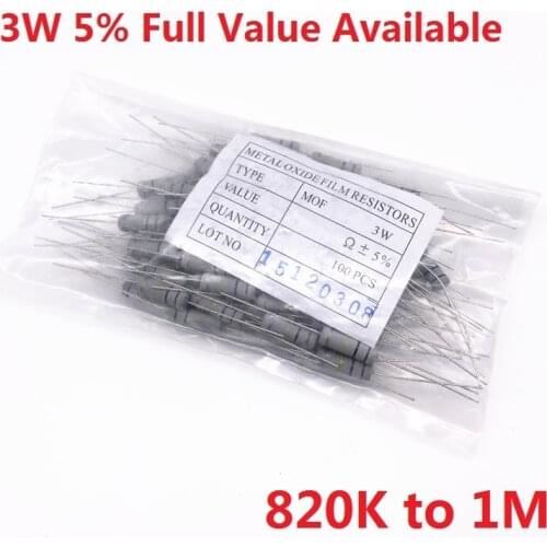 200PCS 3W Oxide Carbom Metal film Resistor 820K/910K/1M/Ohm 5