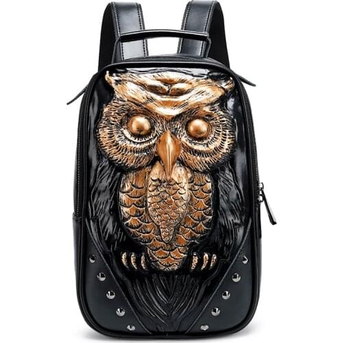 Fashion 3D Embossed Owl Backpack bags for women travel bag woman Rivet giris Bag personality waterproof Lady Cool School Bags