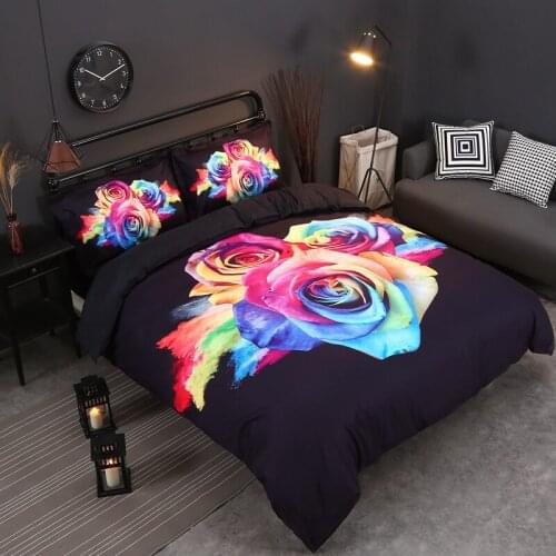 Rose Printed Bedding Set Twin Full Queen King Size Flower Bed Linens Duvet Cover with Pillowcases For Children Adult Bedclothes