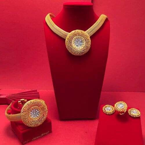 24K Dubai Jewelry sets high Quality Gold Color plated unique Design Wedding jewelry set