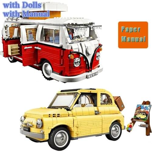 New 1354Pcs Technic Series FIATed 500 VW Volkswagen T1 Camper Car Van 10220 10271 Model Building Kits Blocks Kits Set Brick Toys