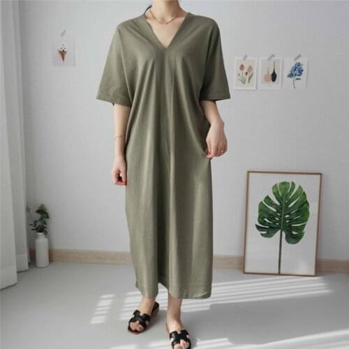 New Arrivals Oversize Loose Womens Dress Summer 2021 Korean Fashion Retro V-Neck Black Long T-Shirt Dresses Femme Casual Robe