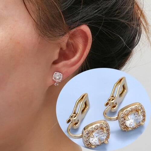 New Gold Square Clip Earring For Women Without Piercing Fashion Crystal Ear Cuff Earrings Girls Jewerly Gifts brincos feminino