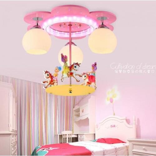 Childrens Room Lights Girl Pink Princess Lighting Bedroom Energy Saving Cartoon Carousel Childrens Room Ceiling Lamp