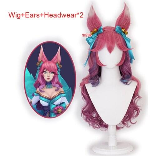 New style Game LOL Spirit Blossom Ahri Cosplay Wig With Ears Headwear Cosplay Costume The Nine-Tailed Fox Hair Women Wigs