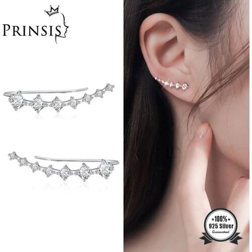 PrinSis Real 925 Sterling Silver Fashion Camber Stick CZ Hook Earrings For Women Anti-allergy Silver 925 Jewelry Gift DD1094