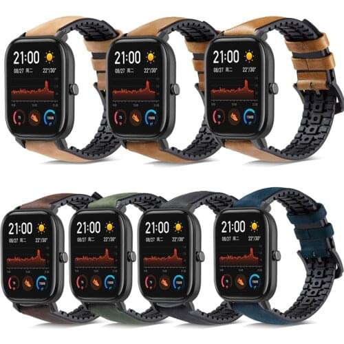 20mm 22mm Genuine Leather Silicone Watch Strap Band for Huami Amazfit GTS 2 for Huami Bip Lite S U GTR 42mm Neo Wristband