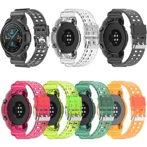 Sport Transparent Strap For Huawei Watch GT 2 46mm Crystal Clear Replacement Band with Rugged Bumper Case for GT2 46mm Belt