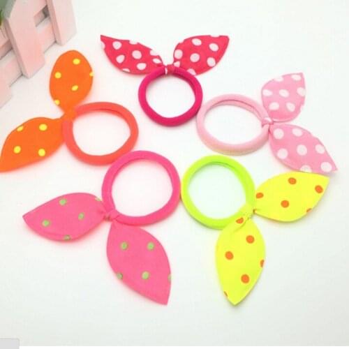 10pcs Rabbit Ears Hair Holders Hair Accessories Child Girl Women Rubber HairBand happy