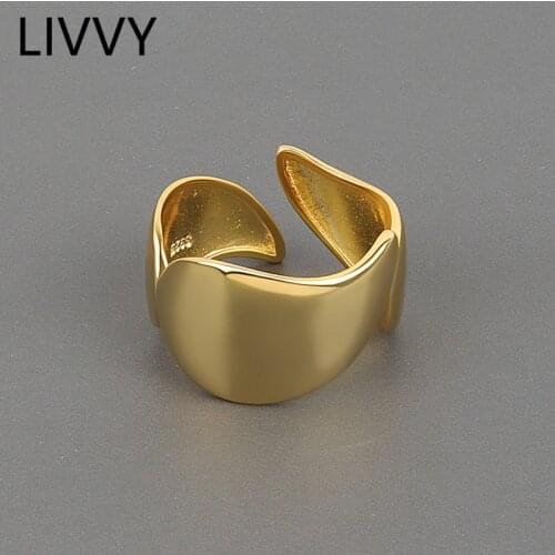 LIVVY Silver Color Smooth Irregular Wide Rings For Woman Vintage Opening Adjustable Fashion Personality Party Jewelry Gift